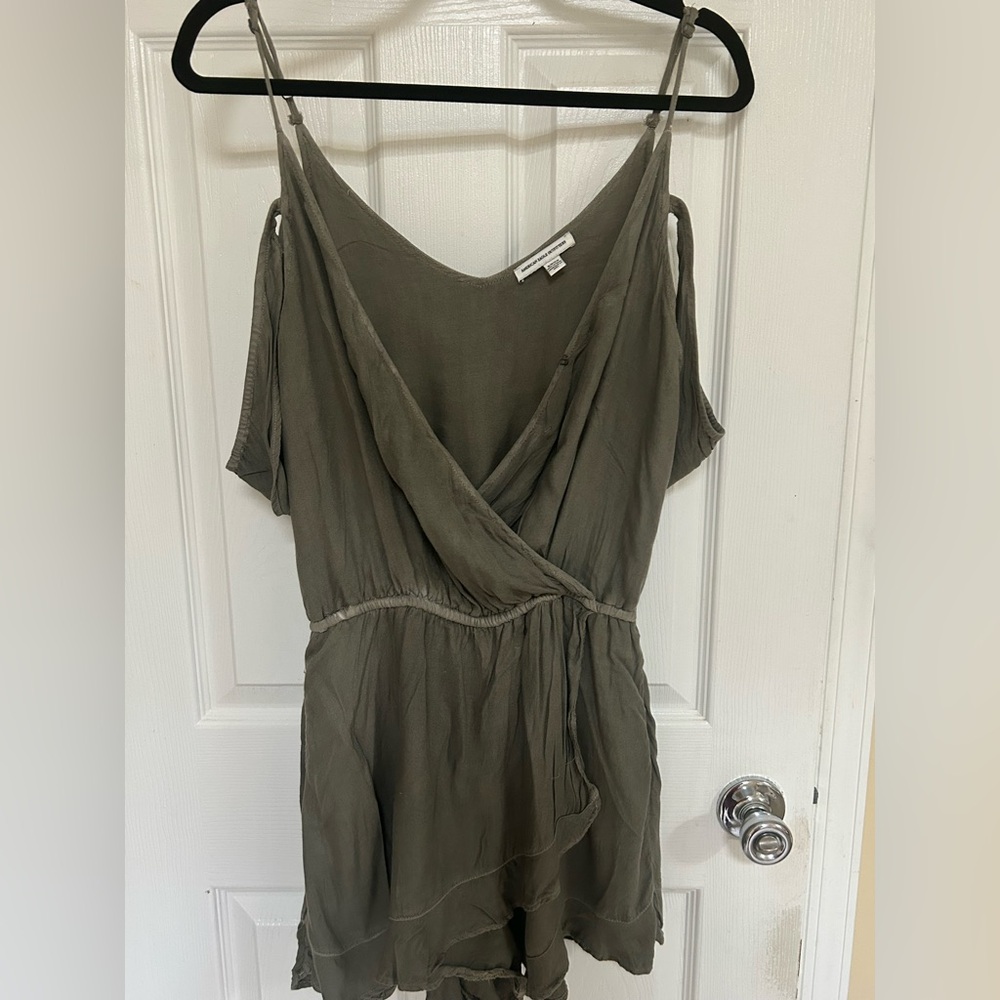 American Eagle Outfitters Army Green Cold Shoulder Romper